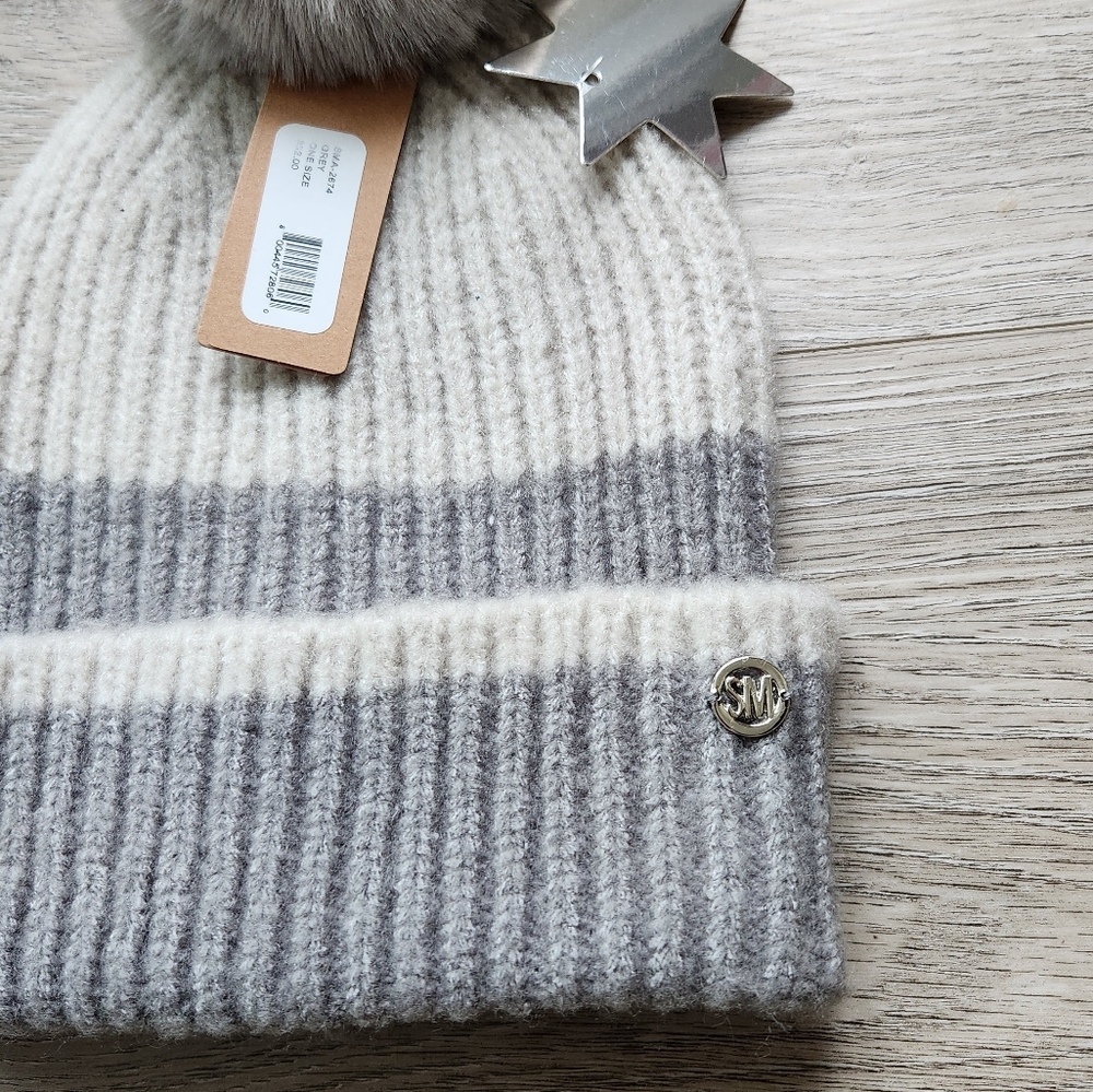 Steve Madden Gray Beanie Pom Hat One Size Nwt - Picture 4 of 6